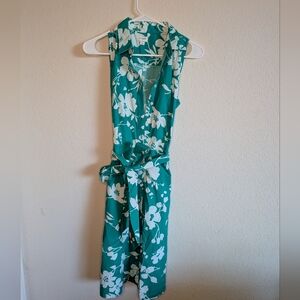 New J. Crew Factory Kelly Green Floral Sleeveless Shirt Dress Belted Size 4